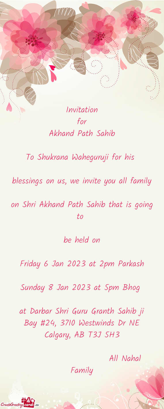 To Shukrana Waheguruji for his