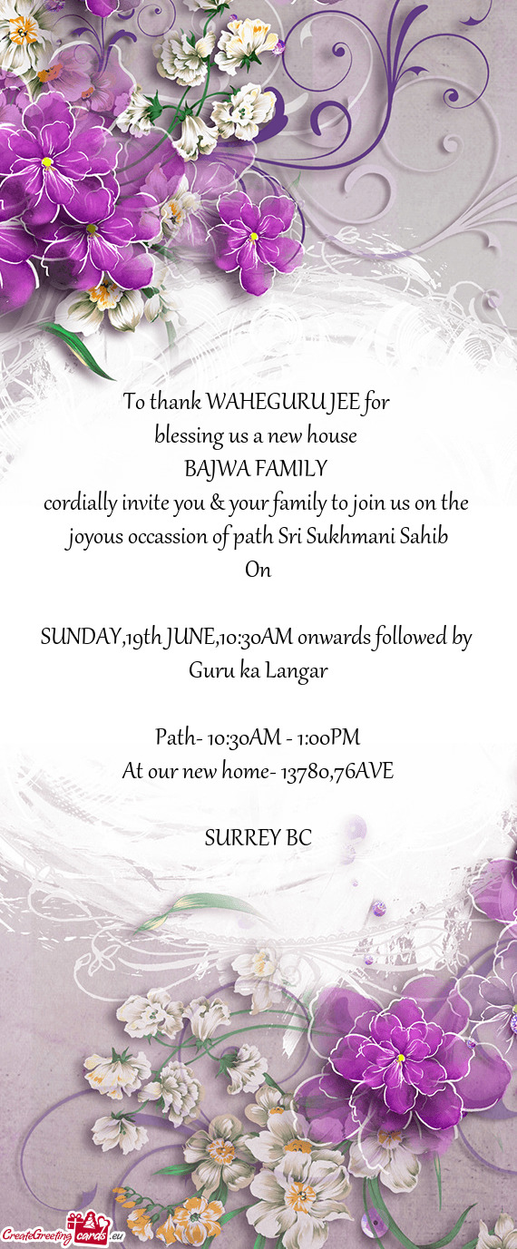 To thank WAHEGURU JEE for