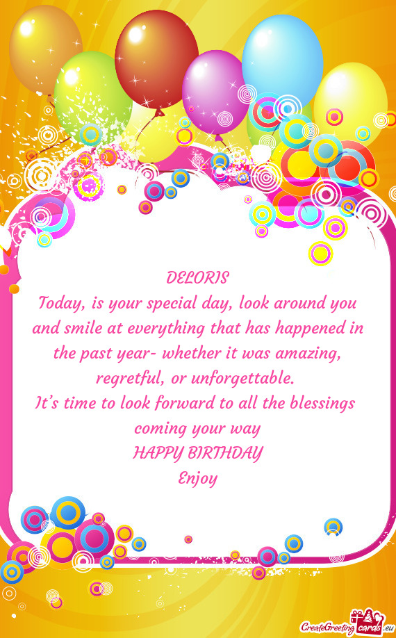 Today, is your special day, look around you and smile at everything that has happened in the past ye