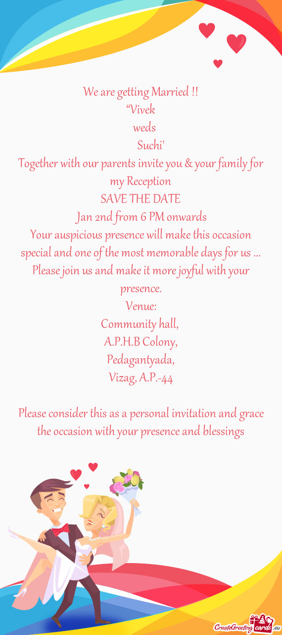 Together with our parents invite you & your family for my Reception