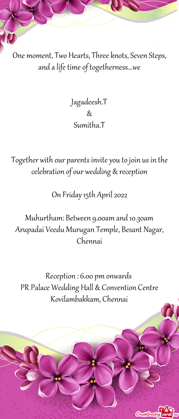 Together with our parents invite you to join us in the celebration of our wedding & reception