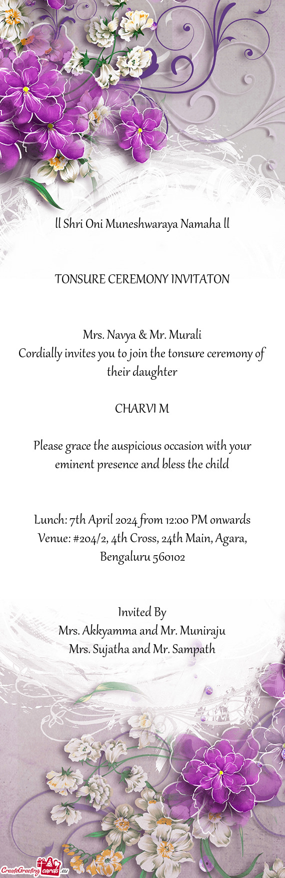 TONSURE CEREMONY INVITATON