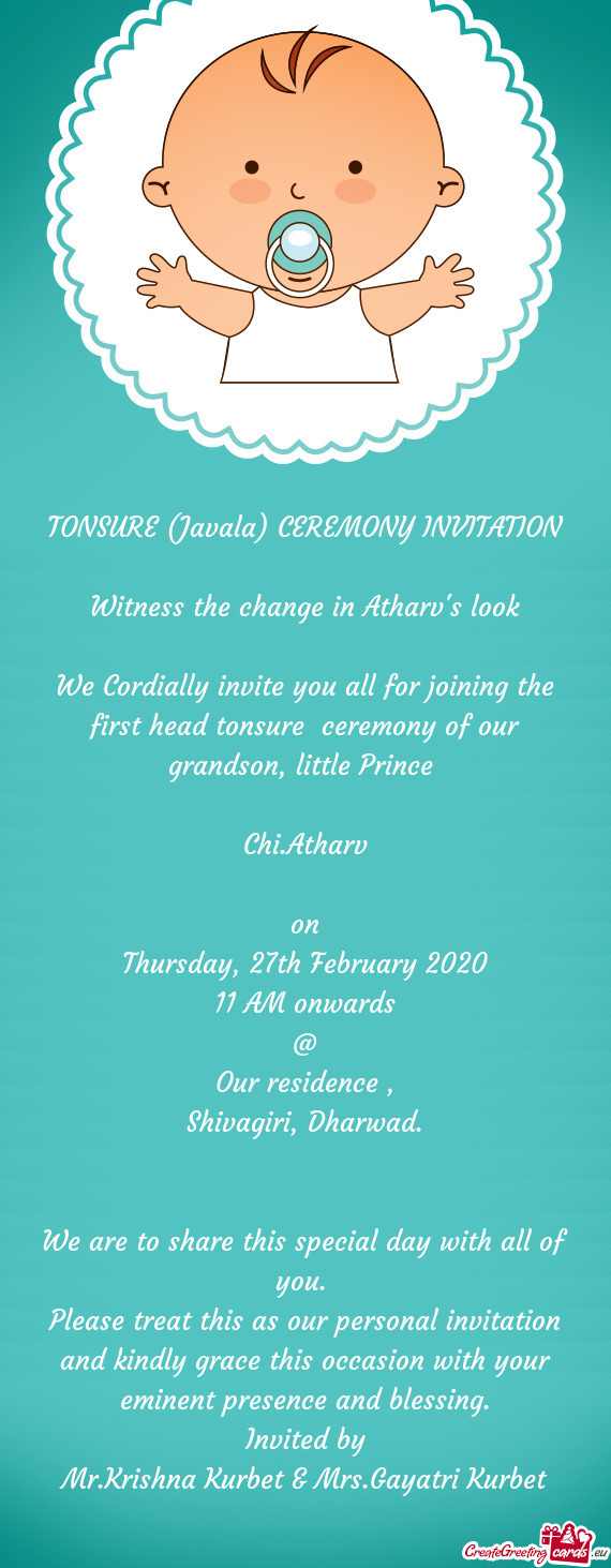 TONSURE (Javala) CEREMONY INVITATION