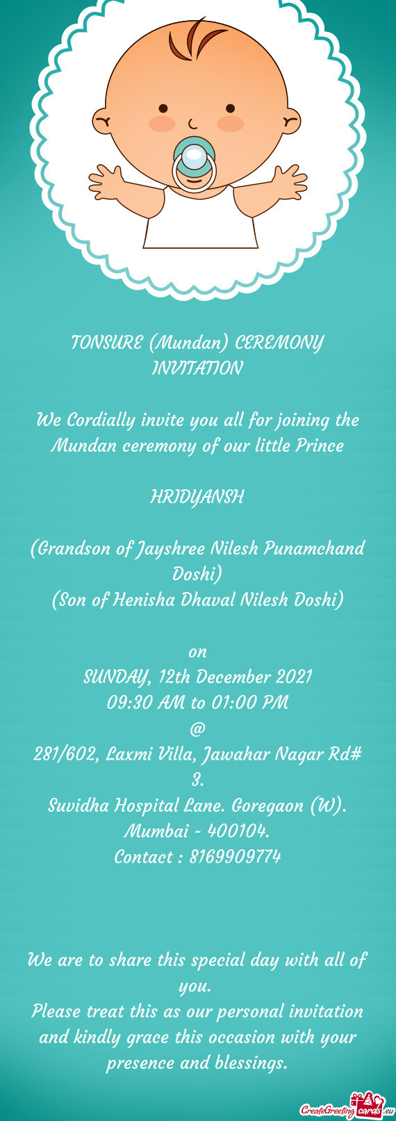 TONSURE (Mundan) CEREMONY INVITATION