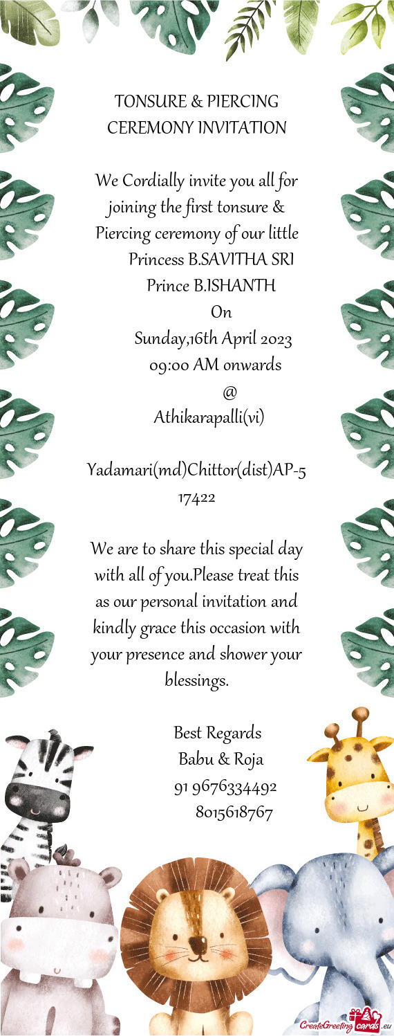 TONSURE & PIERCING CEREMONY INVITATION