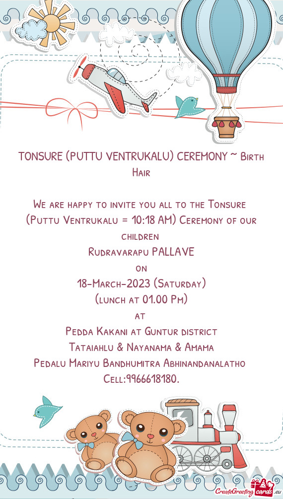 TONSURE (PUTTU VENTRUKALU) CEREMONY ~ Birth Hair