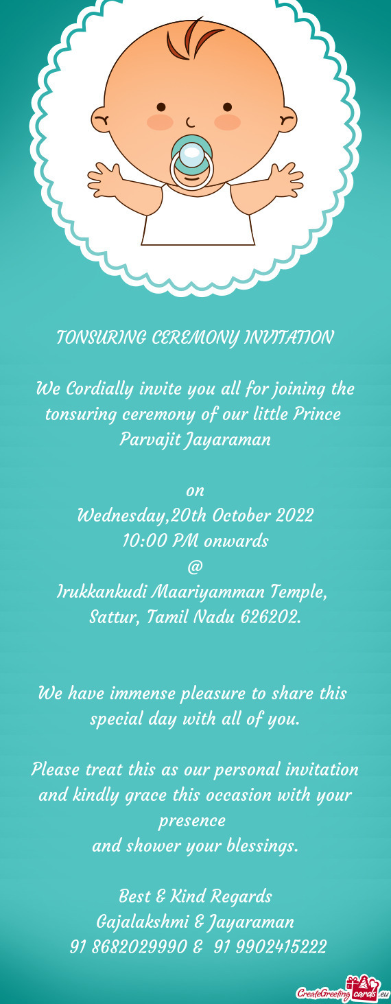 TONSURING CEREMONY INVITATION