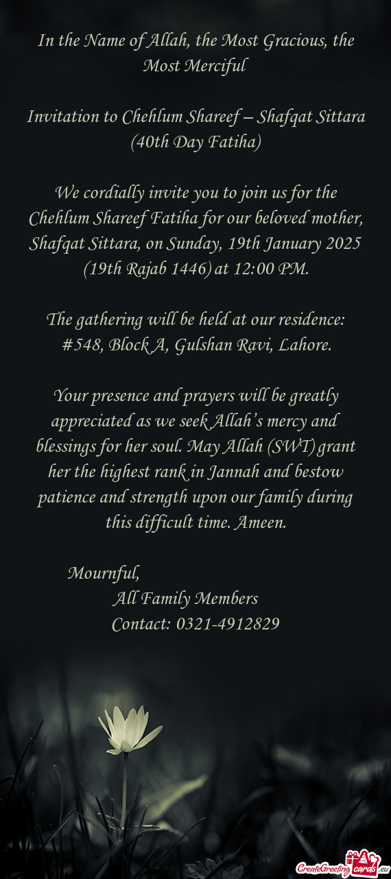 Ttara, on Sunday, 19th January 2025 (19th Rajab 1446) at 12:00 PM