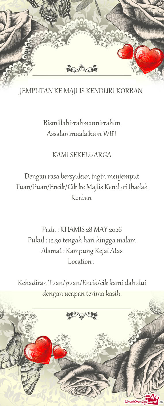 Tuan/Puan/Encik/Cik ke Majlis Kenduri Ibadah Korban