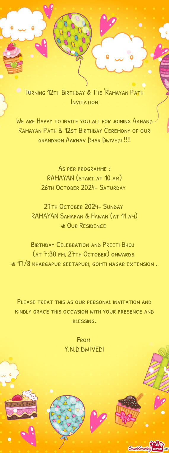 Turning 12th Birthday & The "Ramayan Path" Invitation