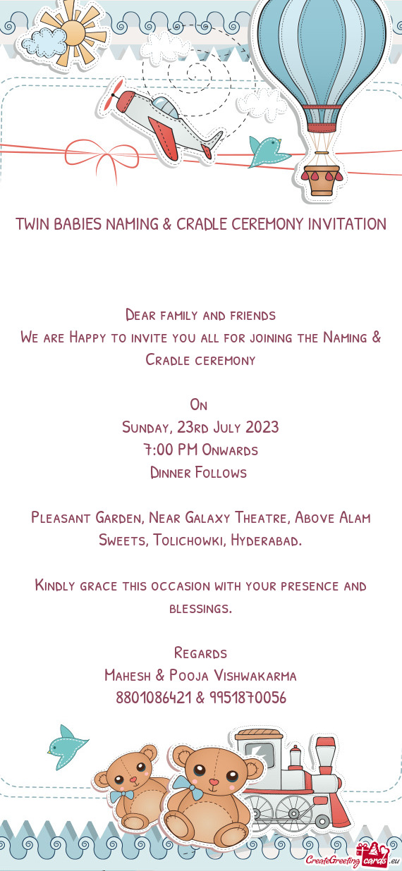 TWIN BABIES NAMING & CRADLE CEREMONY INVITATION