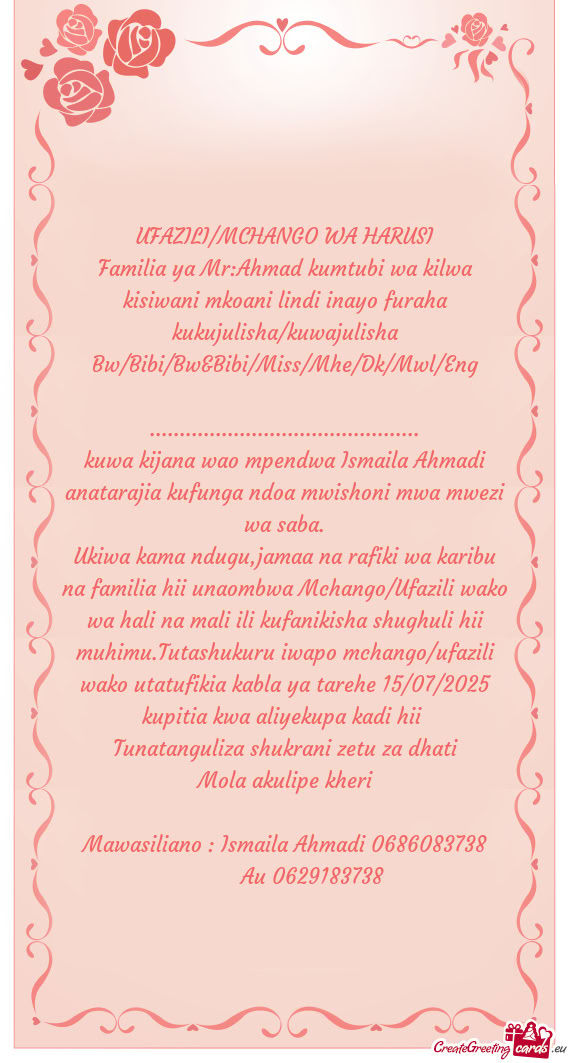 UFAZILI/MCHANGO WA HARUSI