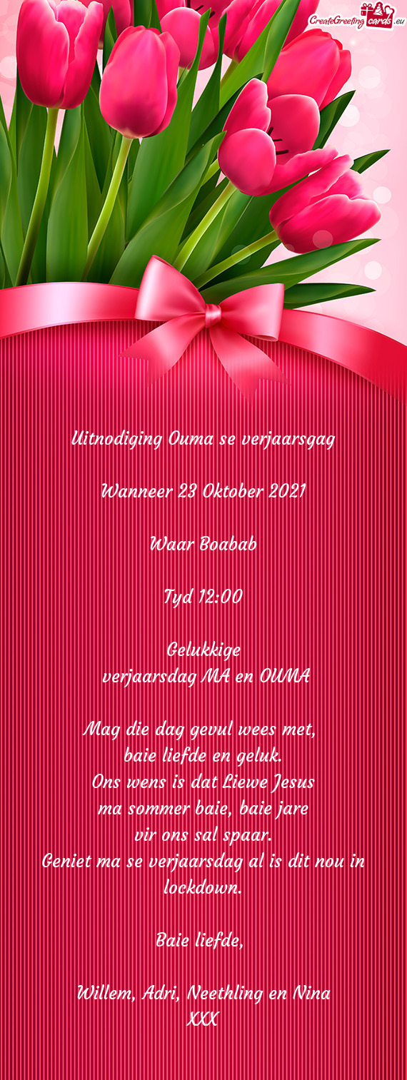 Uitnodiging Ouma se verjaarsgag