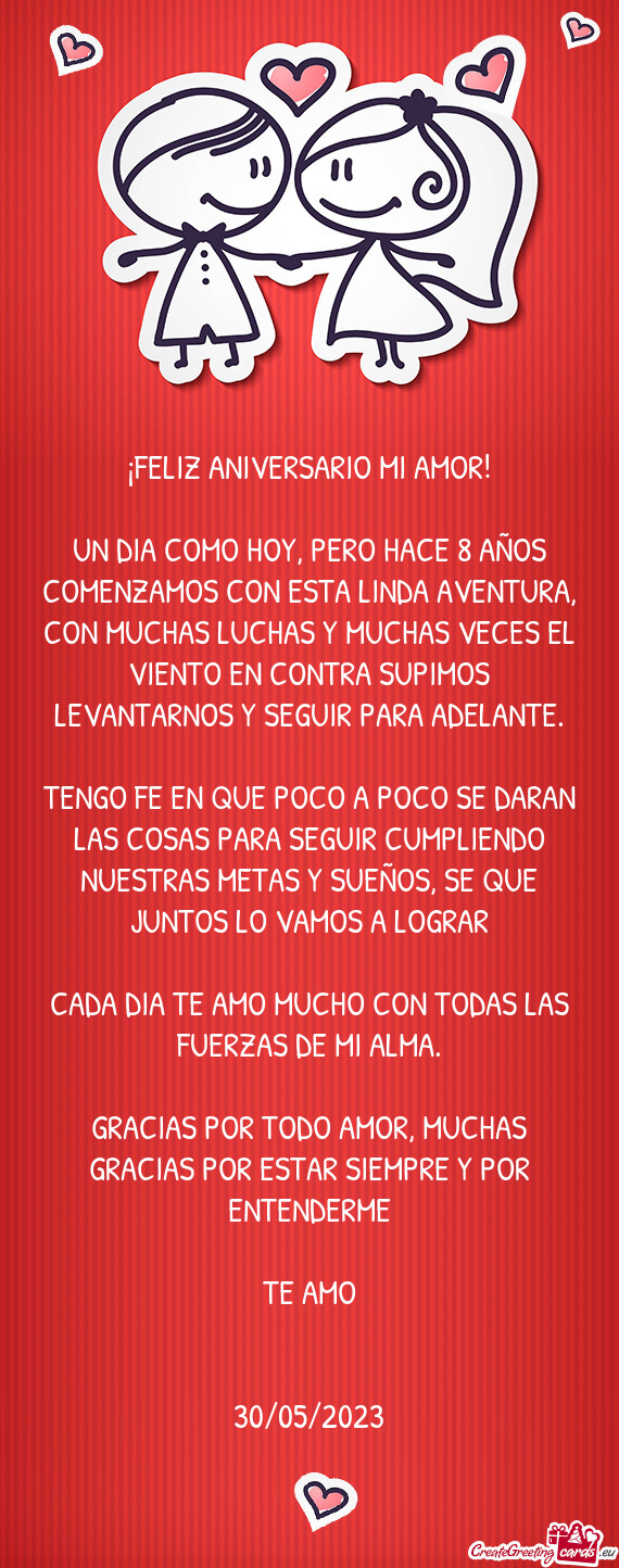 UN DIA COMO HOY, PERO HACE 8 AÑOS COMENZAMOS CON ESTA LINDA AVENTURA, CON MUCHAS LUCHAS Y MUCHAS VE