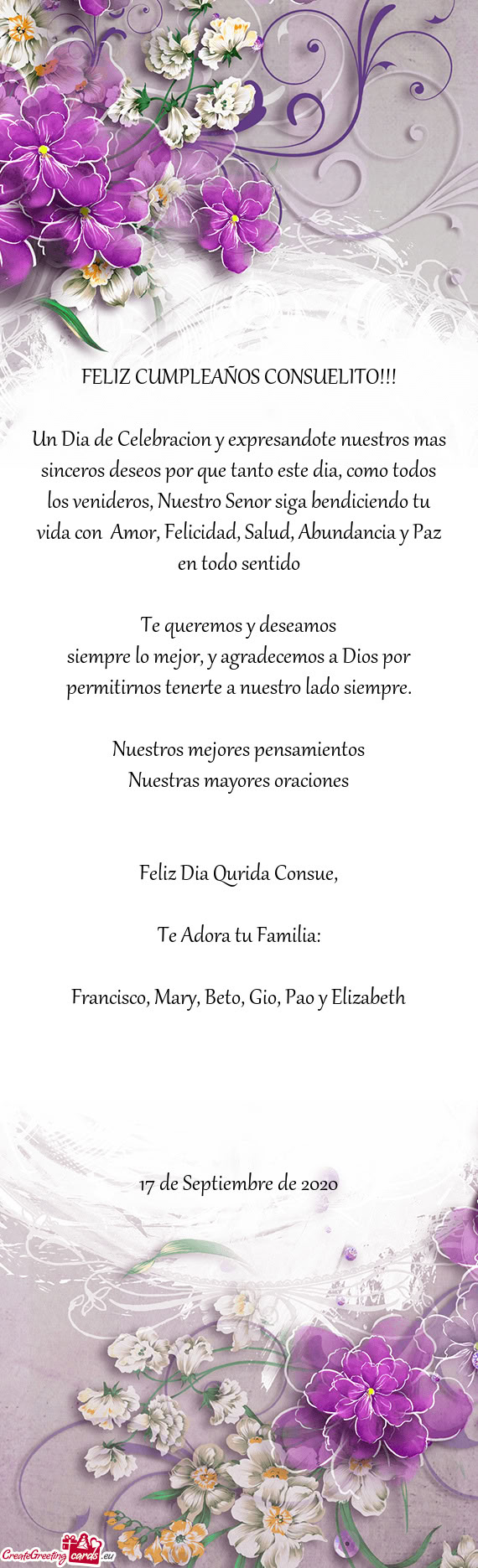 Un Dia de Celebracion y expresandote nuestros mas sinceros deseos por que tanto este dia, como todos