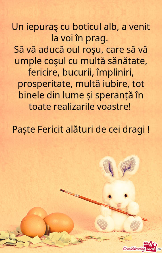 Un iepuraş cu boticul alb, a venit la voi în prag