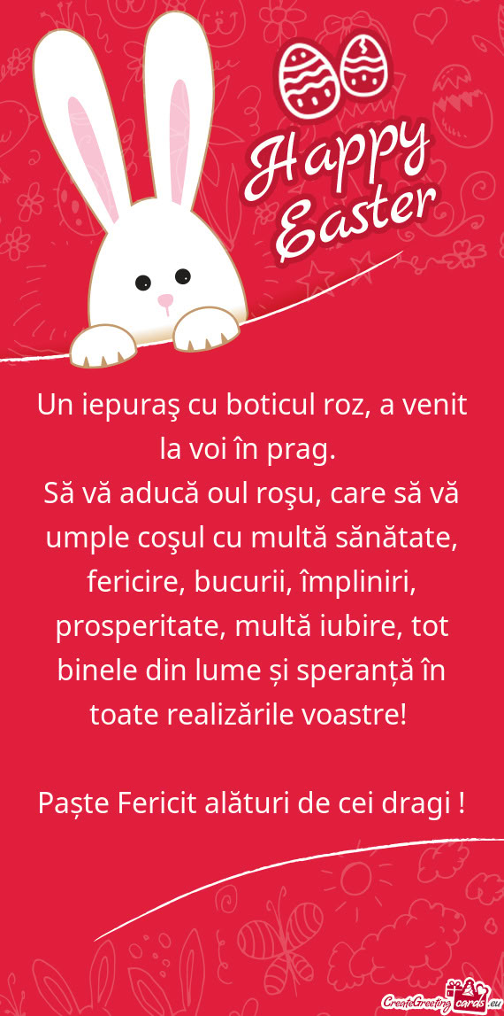 Un iepuraş cu boticul roz, a venit la voi în prag