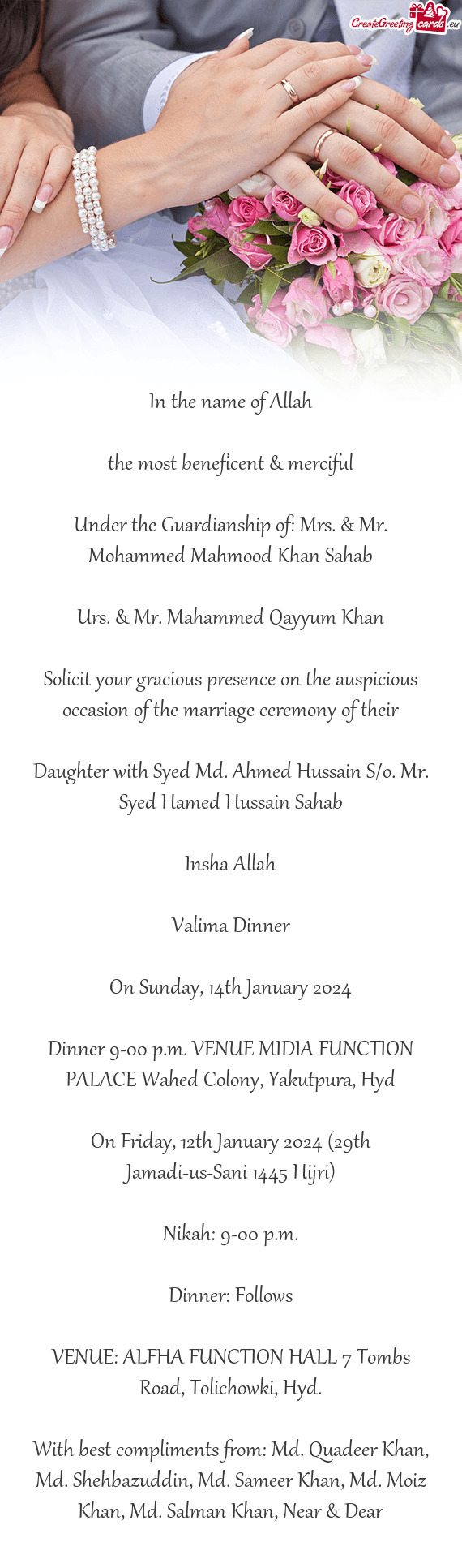 Under the Guardianship of: Mrs. & Mr. Mohammed Mahmood Khan Sahab