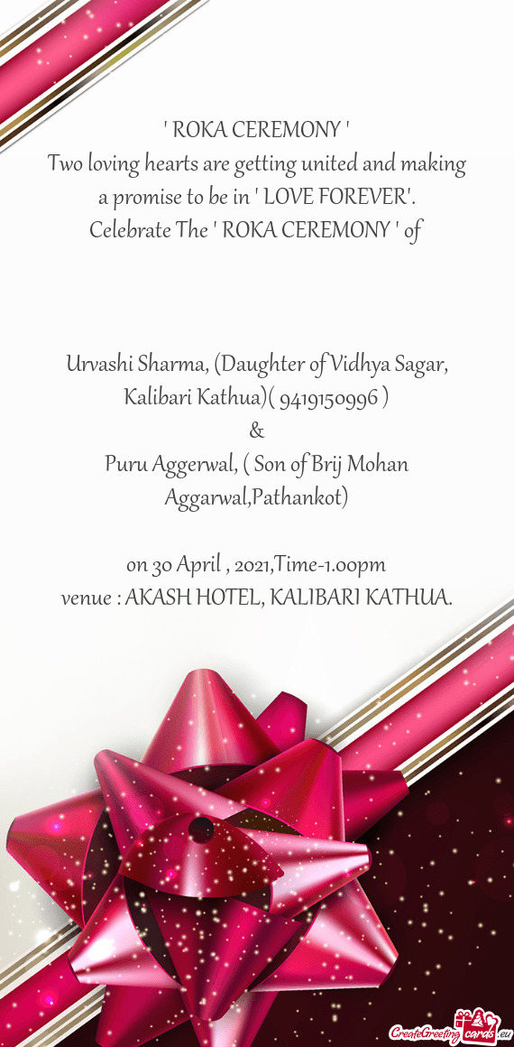 Urvashi Sharma, (Daughter of Vidhya Sagar, Kalibari Kathua)( 9419150996 )