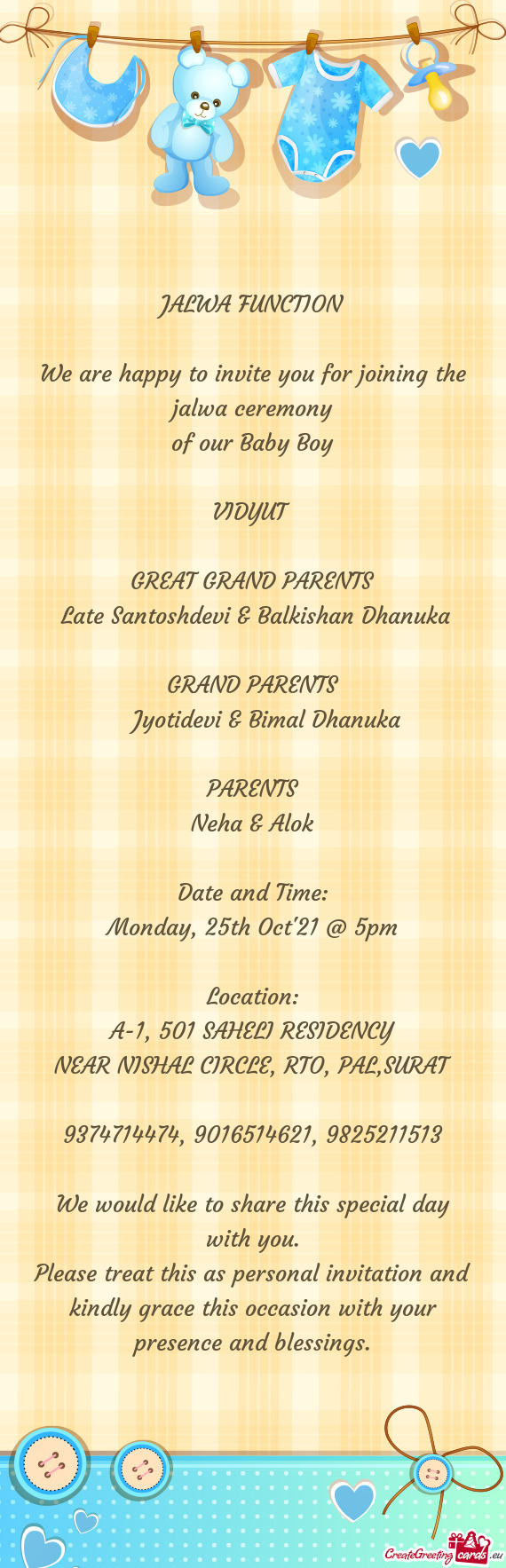 UT 
 
 GREAT GRAND PARENTS
 Late Santoshdevi & Balkishan Dhanuka
 
 GRAND PARENTS
  Jyotidevi &