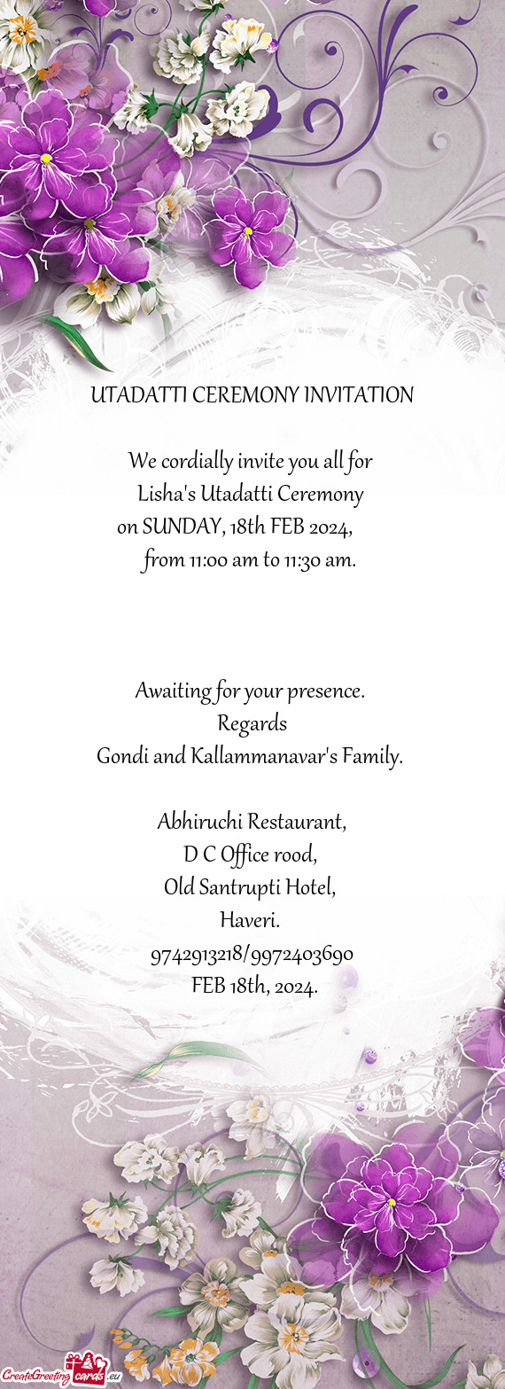 UTADATTI CEREMONY INVITATION