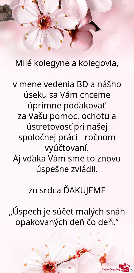 V mene vedenia BD a nášho úseku sa Vám chceme úprimne poďakovať