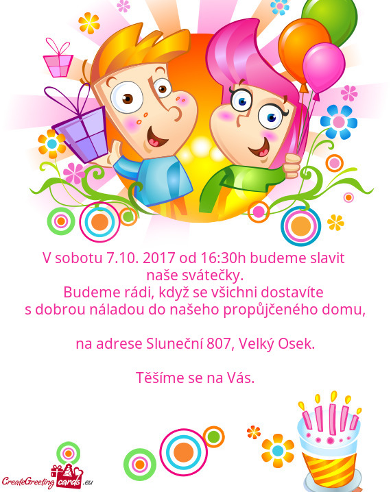 V sobotu 7.10. 2017 od 16:30h budeme slavit