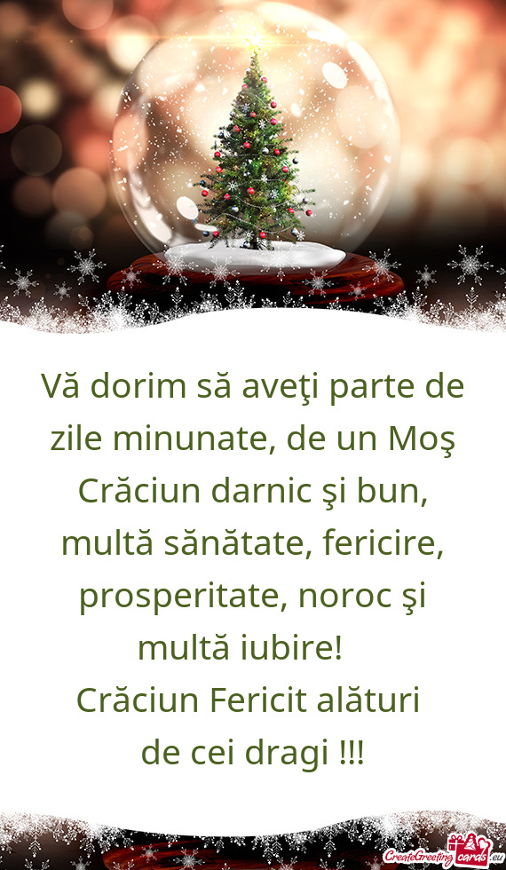 Vă dorim să aveţi parte de zile minunate, de un Moş Crăciun darnic şi bun, multă sănătate