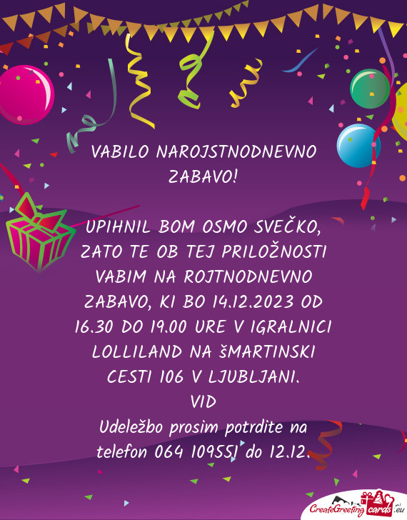 VABILO NAROJSTNODNEVNO ZABAVO