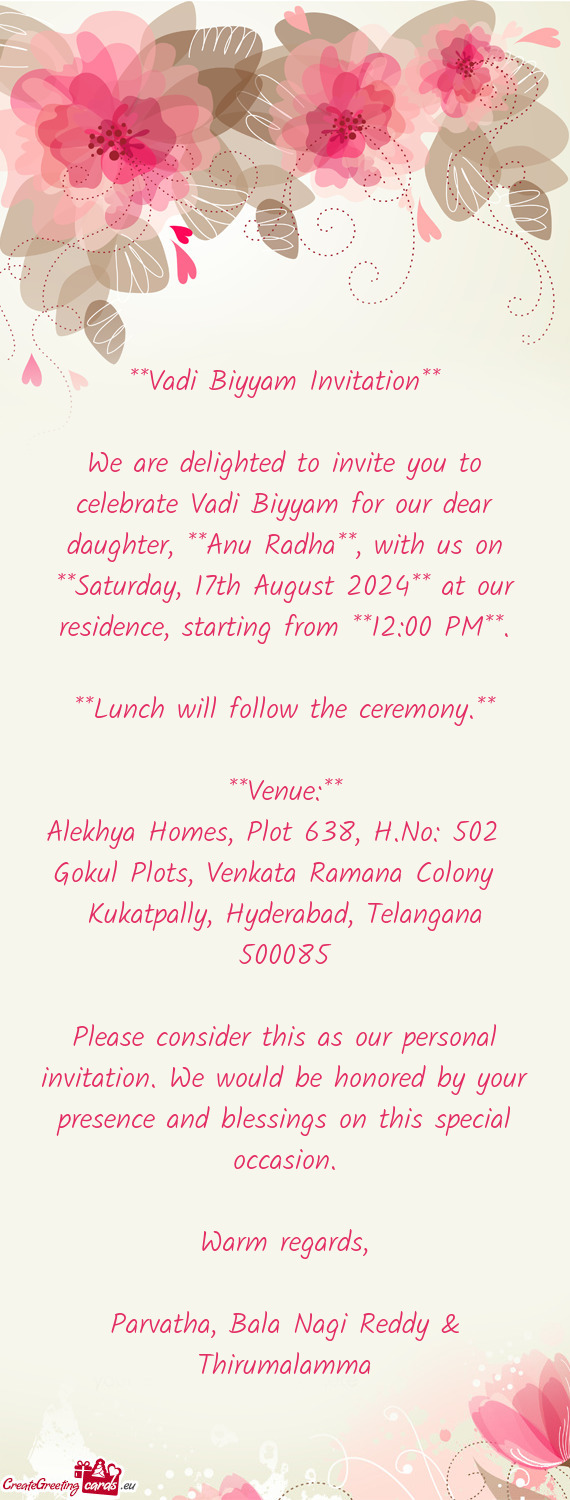 Vadi Biyyam Invitation