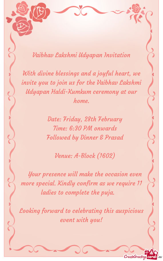 🌸 Vaibhav Lakshmi Udyapan Invitation 🌸