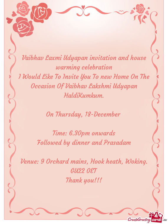 Vaibhav Laxmi Udyapan invitation and house warming celebration
