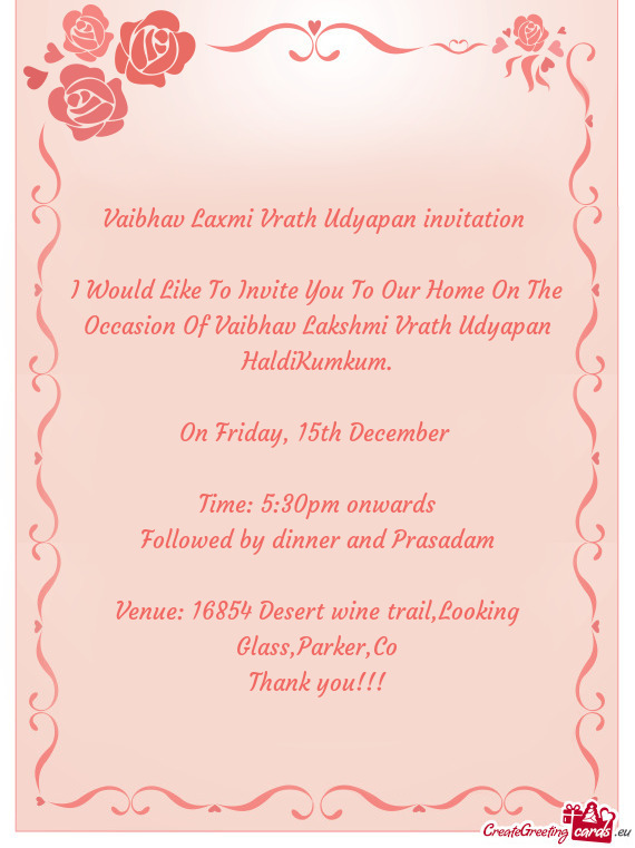 Vaibhav Laxmi Vrath Udyapan invitation