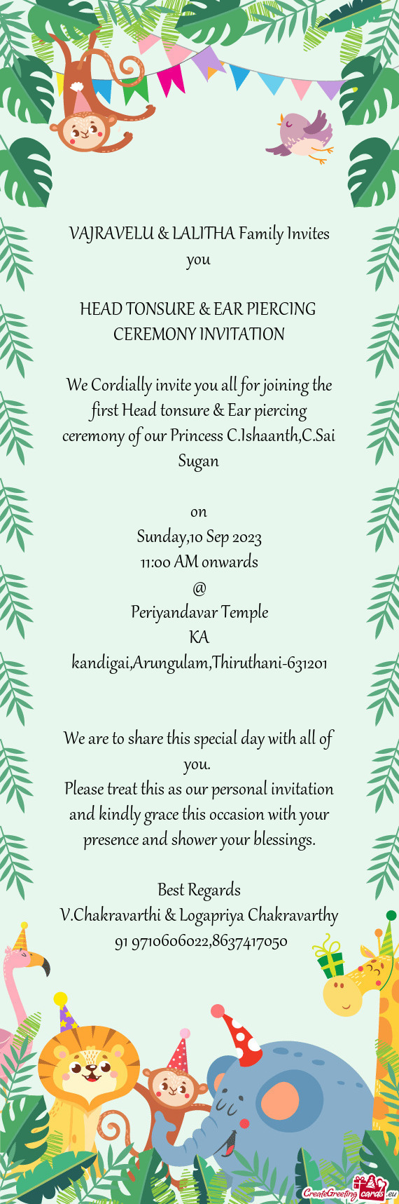 VAJRAVELU & LALITHA Family Invites you