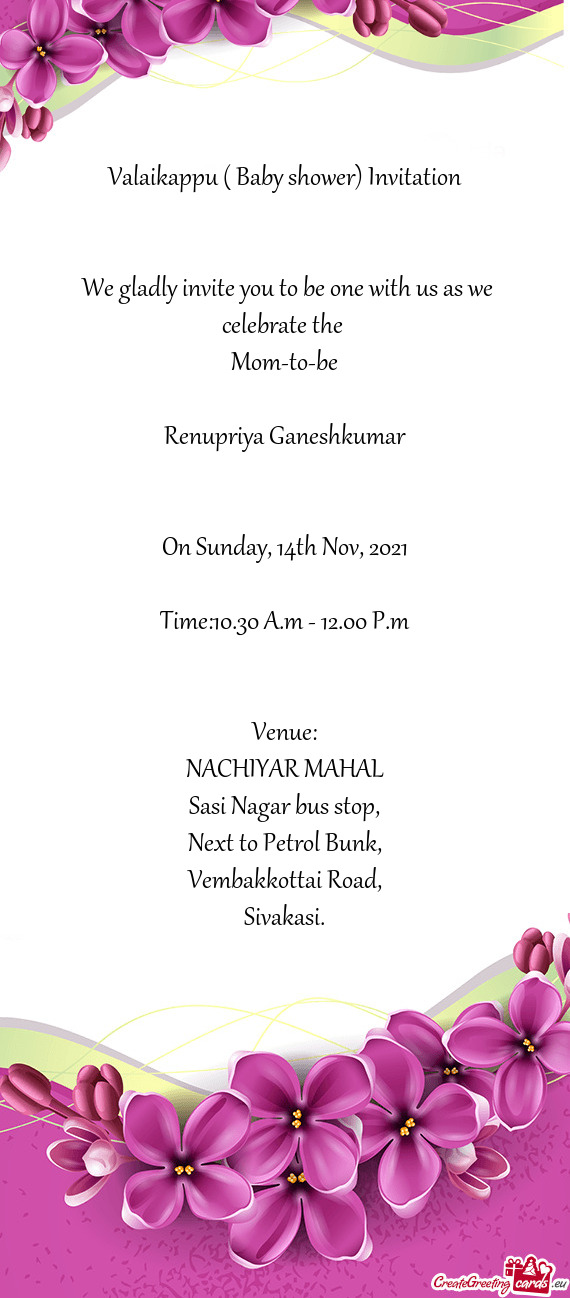 Valaikappu ( Baby shower) Invitation