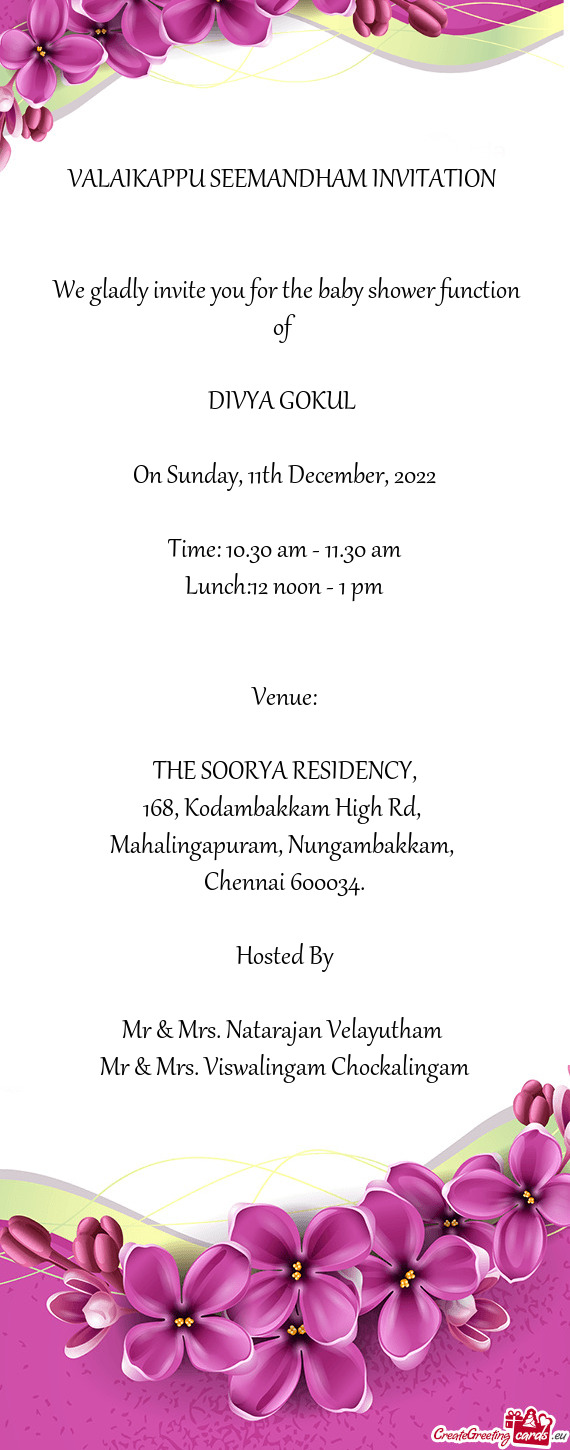 VALAIKAPPU SEEMANDHAM INVITATION