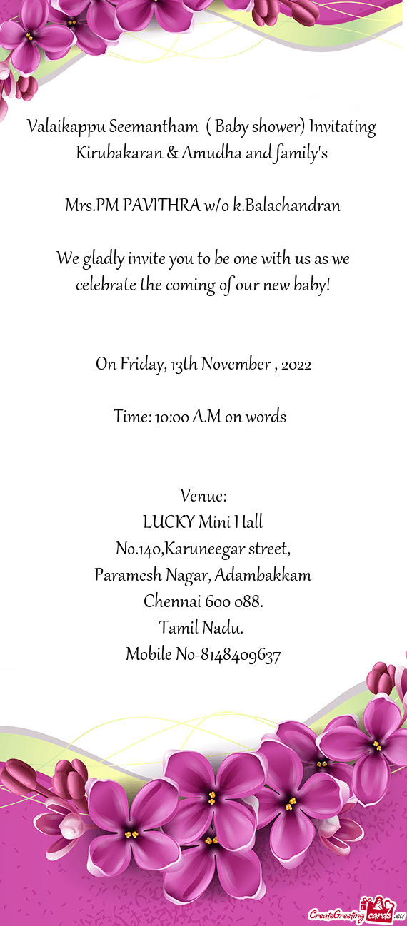 Valaikappu Seemantham ( Baby shower) Invitating