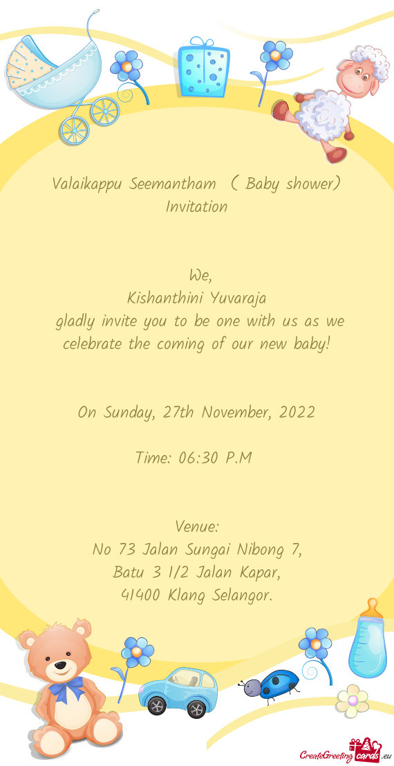 Valaikappu Seemantham ( Baby shower) Invitation  We