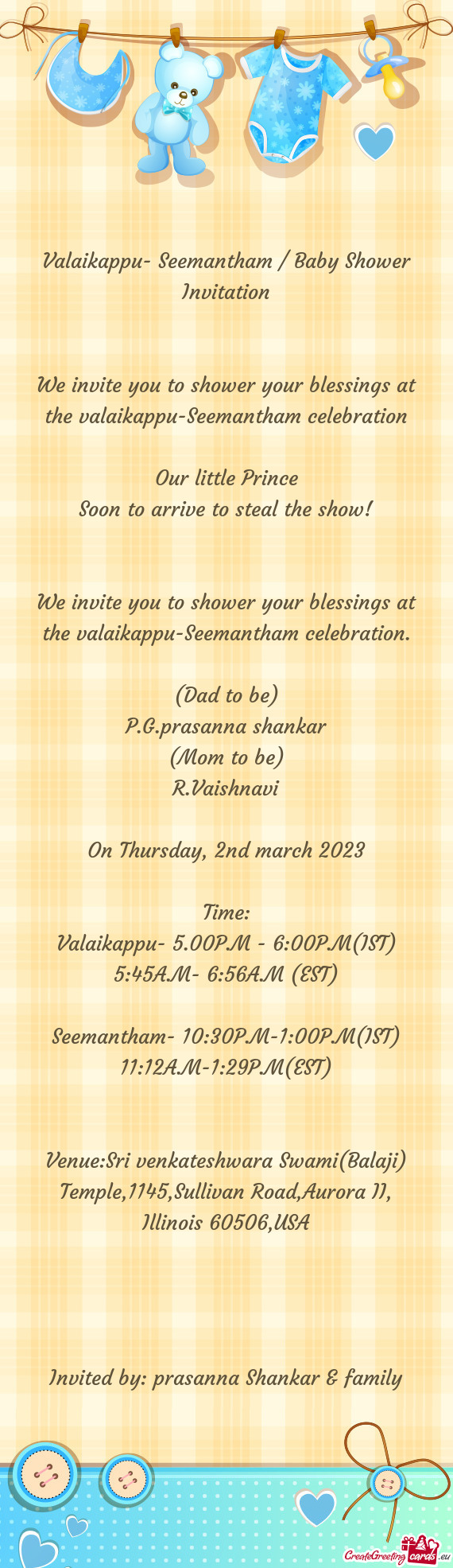 Valaikappu- Seemantham / Baby Shower Invitation