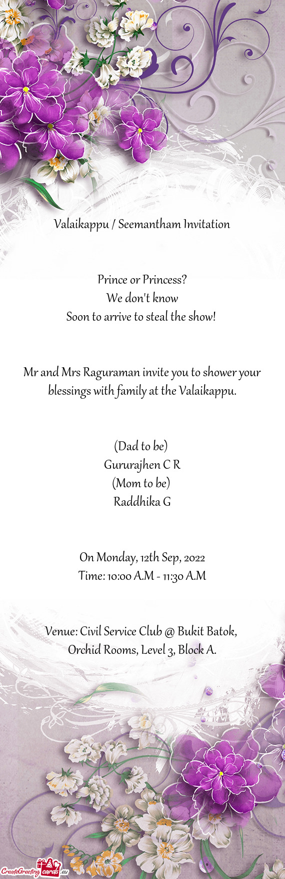 Valaikappu / Seemantham Invitation