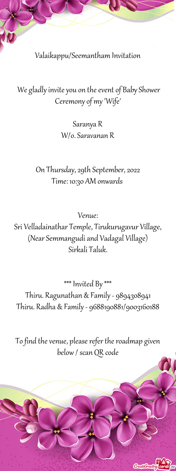 Valaikappu/Seemantham Invitation