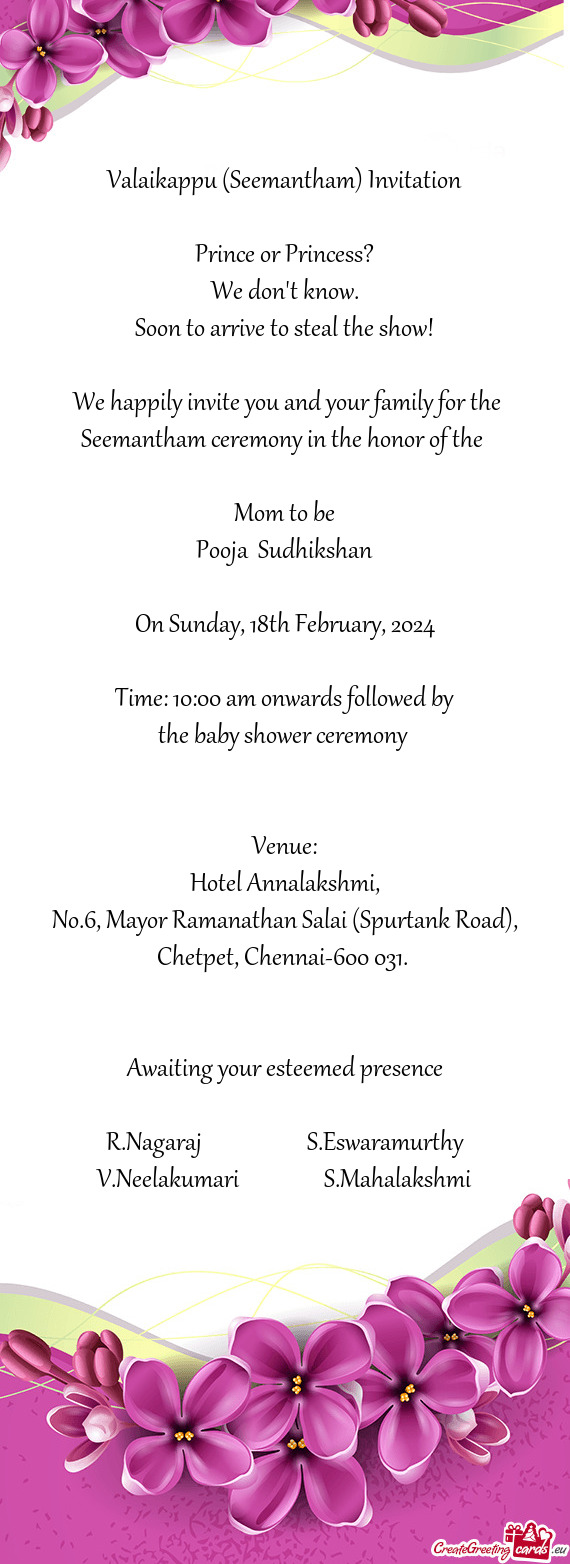 Valaikappu (Seemantham) Invitation