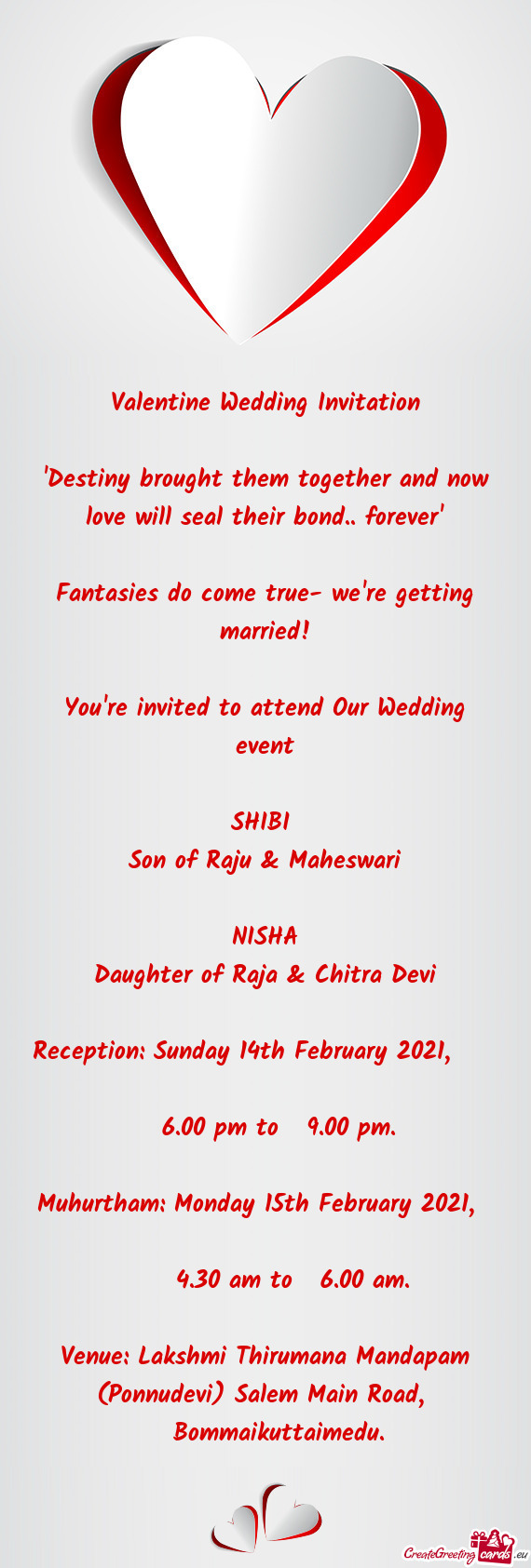 Valentine Wedding Invitation