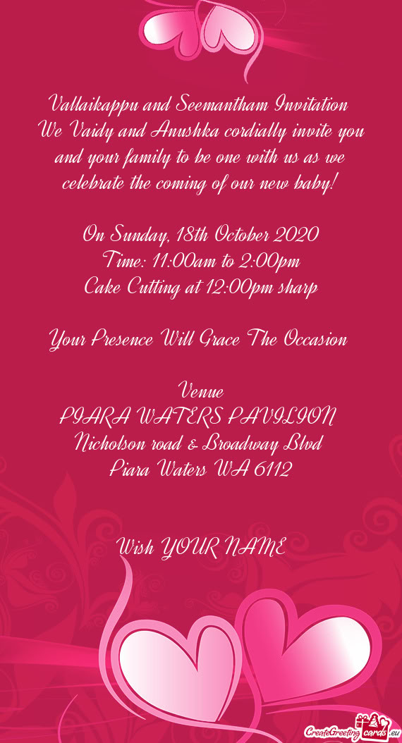 Vallaikappu and Seemantham Invitation