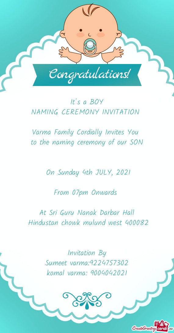 Varma Family Cordially Invites You