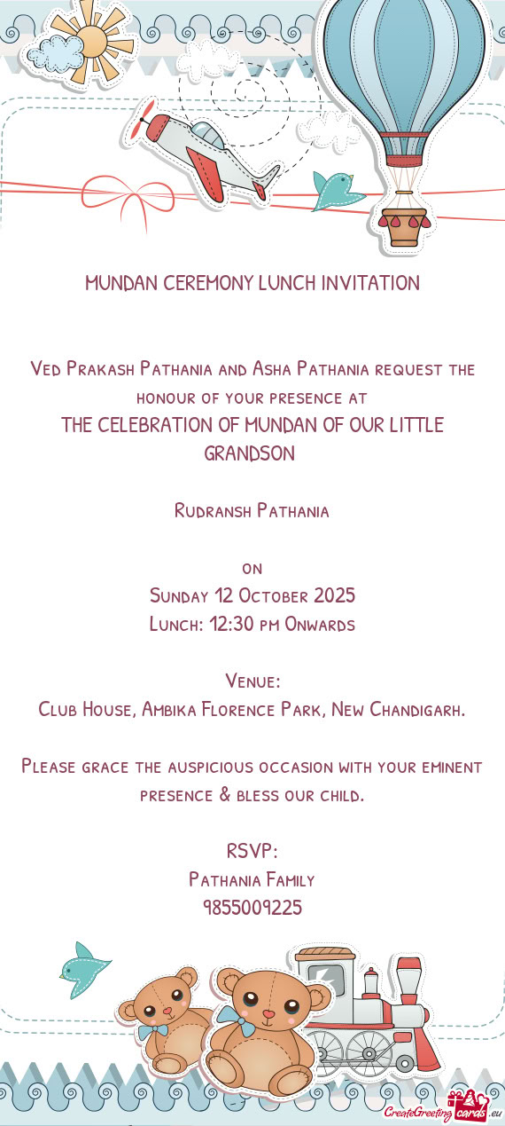 Ved Prakash Pathania and Asha Pathania request the honour of your presence at