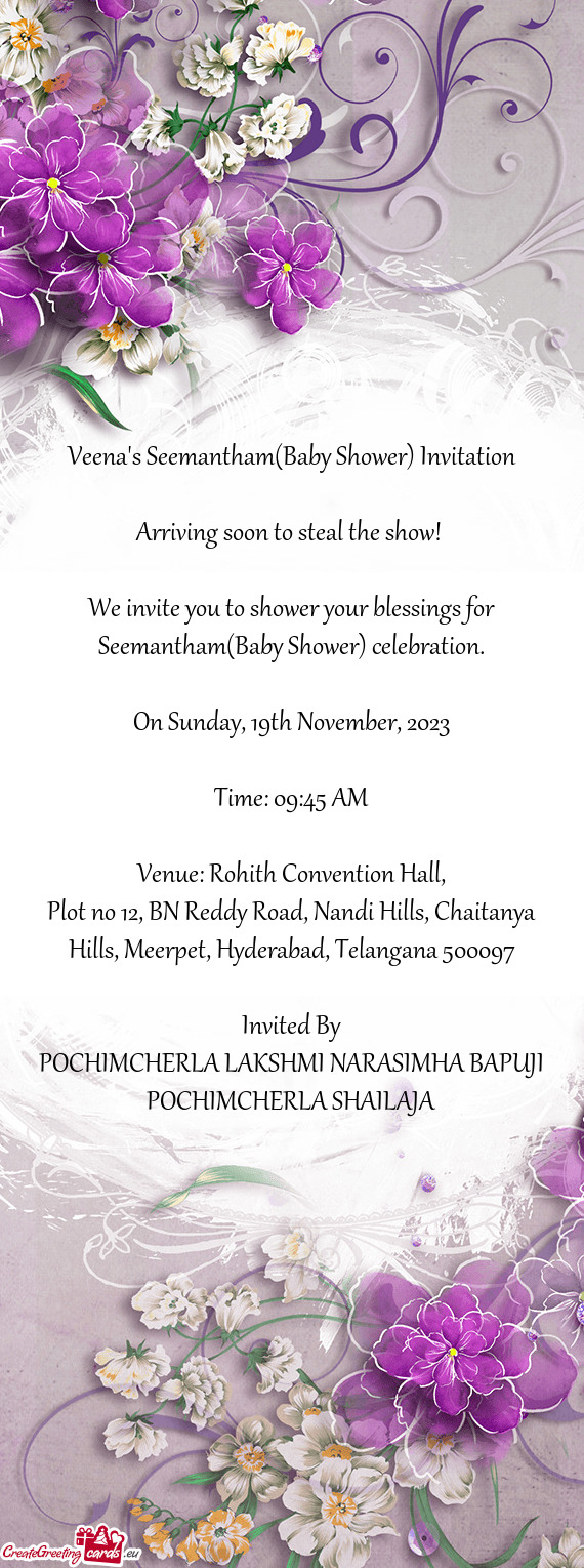 Veena"s Seemantham(Baby Shower) Invitation