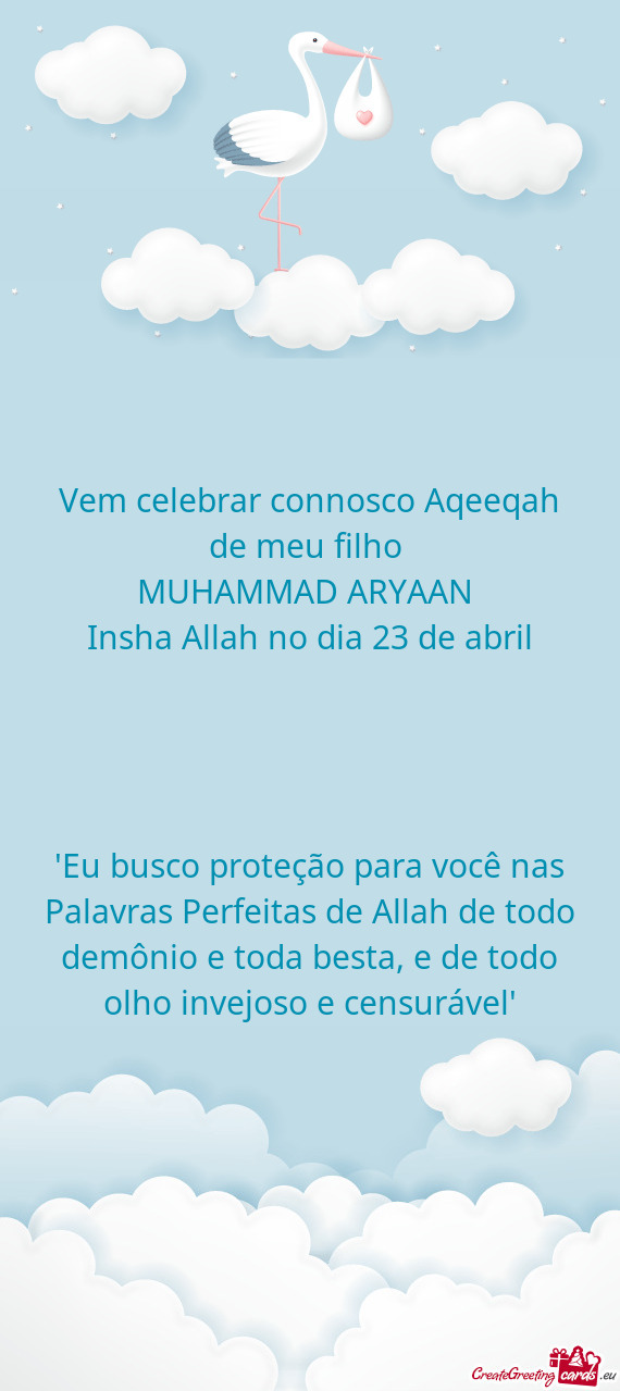 Vem celebrar connosco Aqeeqah de meu filho