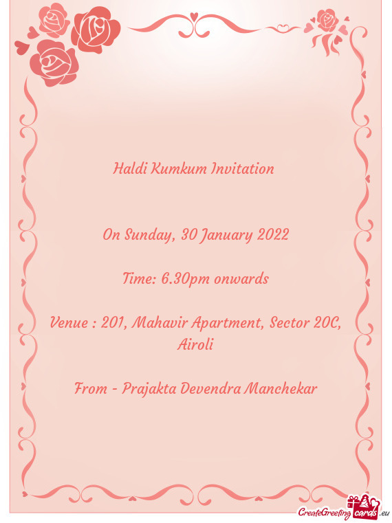 Venue : 201, Mahavir Apartment, Sector 20C, Airoli