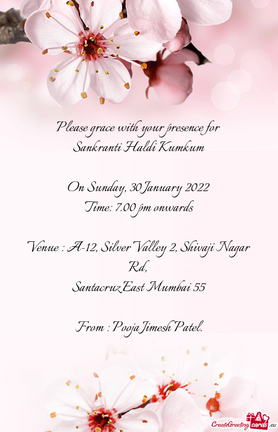 Venue : A-12, Silver Valley 2, Shivaji Nagar Rd